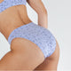 Lavender middle finger print bikini, back view