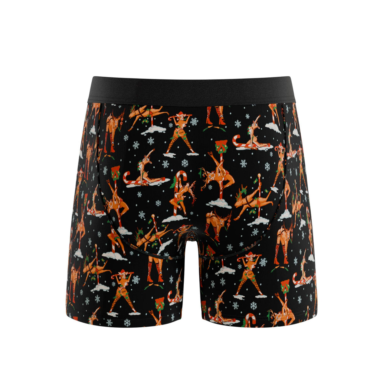 Black reindeer print boxer brief, back view