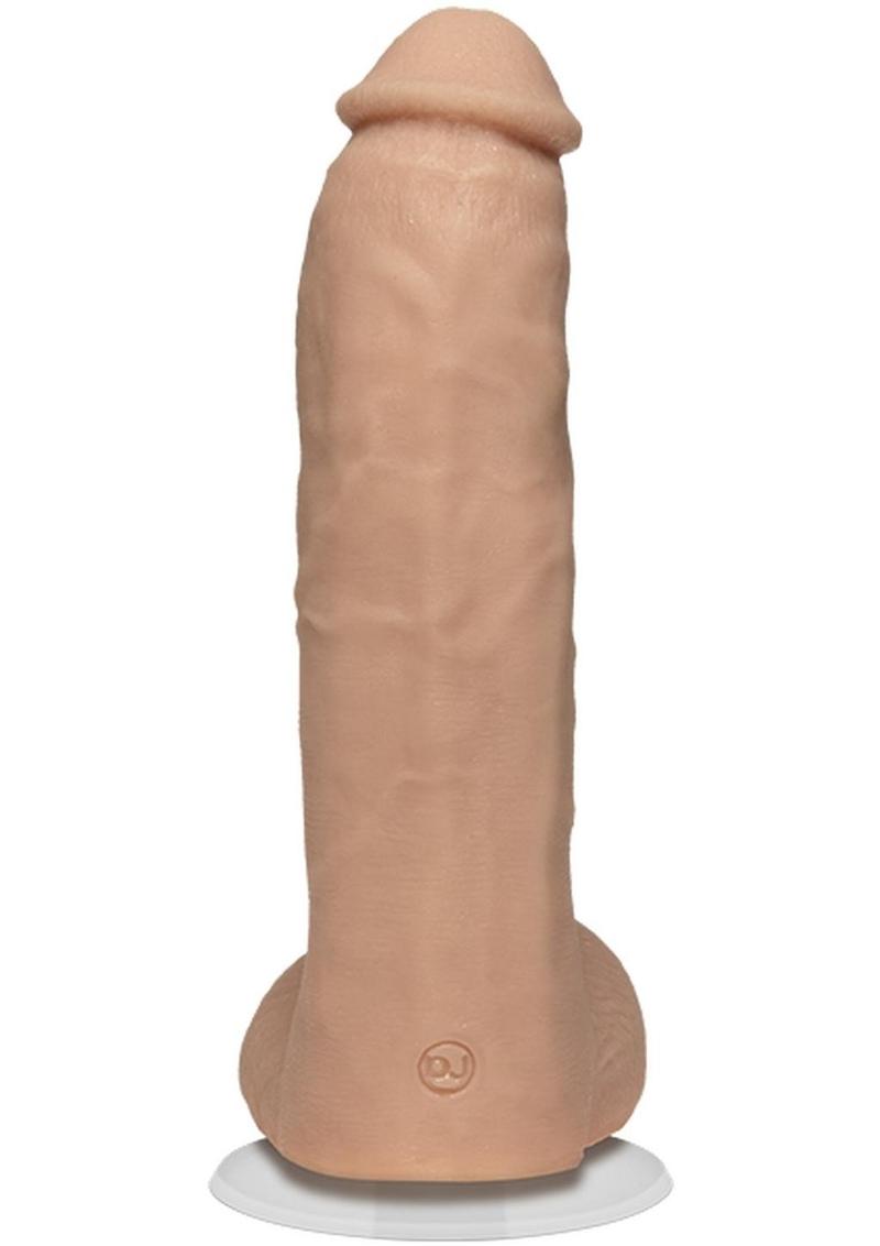 realistic beige dildo against a white background
