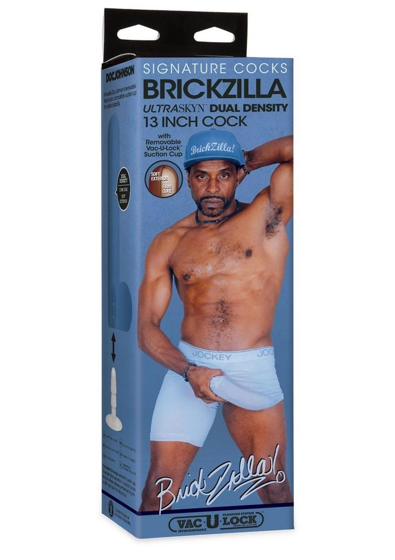 Signature Cocks Ultraskyn Brickzilla Dildo – chocolate, 13in, packaging