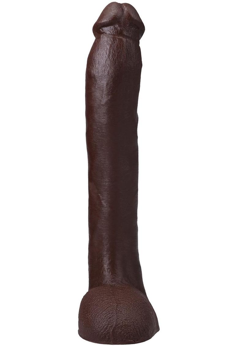 Signature Cocks Ultraskyn Hollywood Cash Dildo – chocolate, held in hand