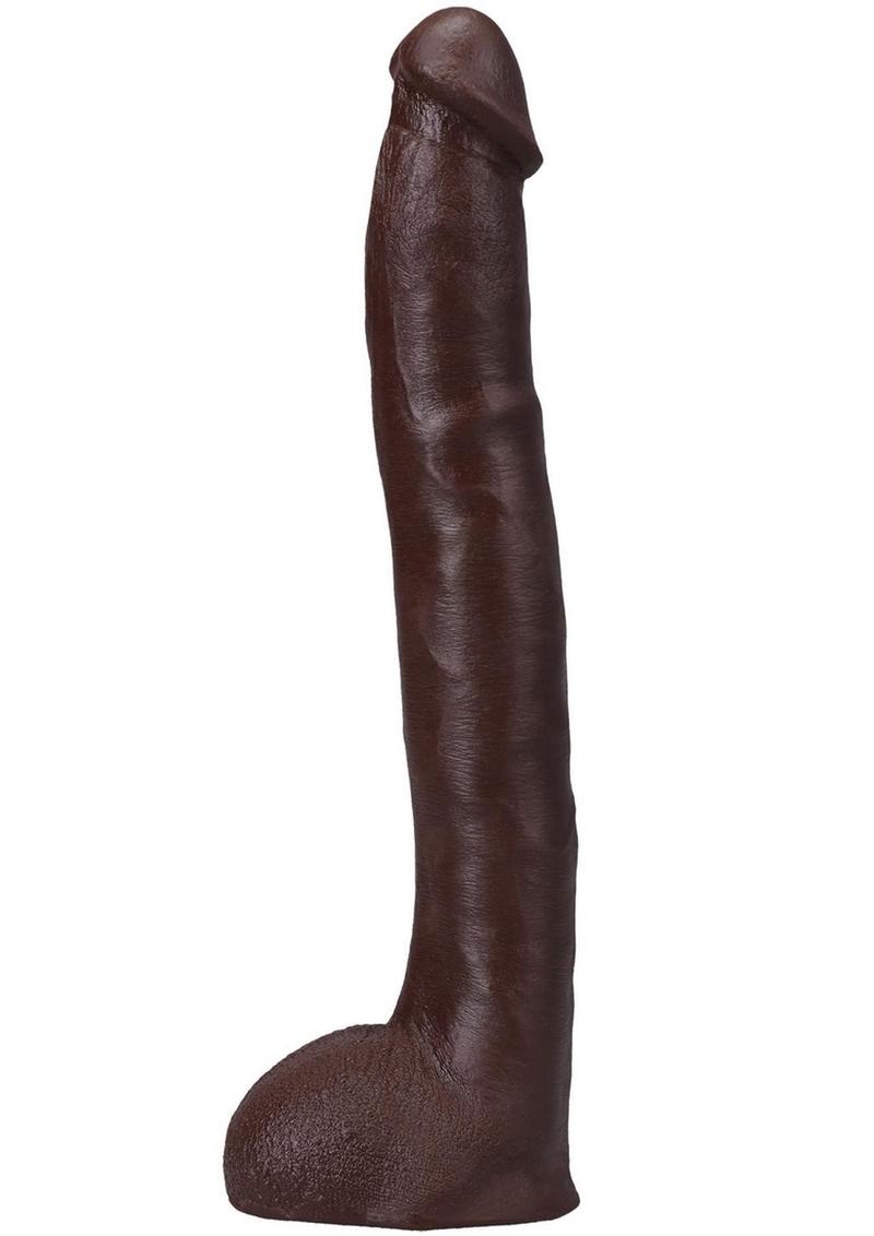 Signature Cocks Ultraskyn Hollywood Cash Dildo – chocolate, angled view