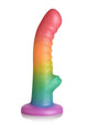 Simply Sweet Ribbed Silicone Rainbow Dildo – Rainbow, upright front view