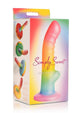 Simply Sweet Ribbed Silicone Rainbow Dildo – Rainbow, retail packaging