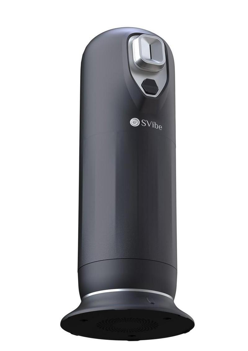 SVibe Ikon Jet masturbator in black, angled view with the push button control panel