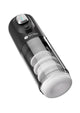 SVibe Ikon Spark masturbator in black and clear, side profile of the sleek housing