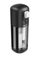SVibe Ikon Volt masturbator in black and clear, side profile with the transparent top cap