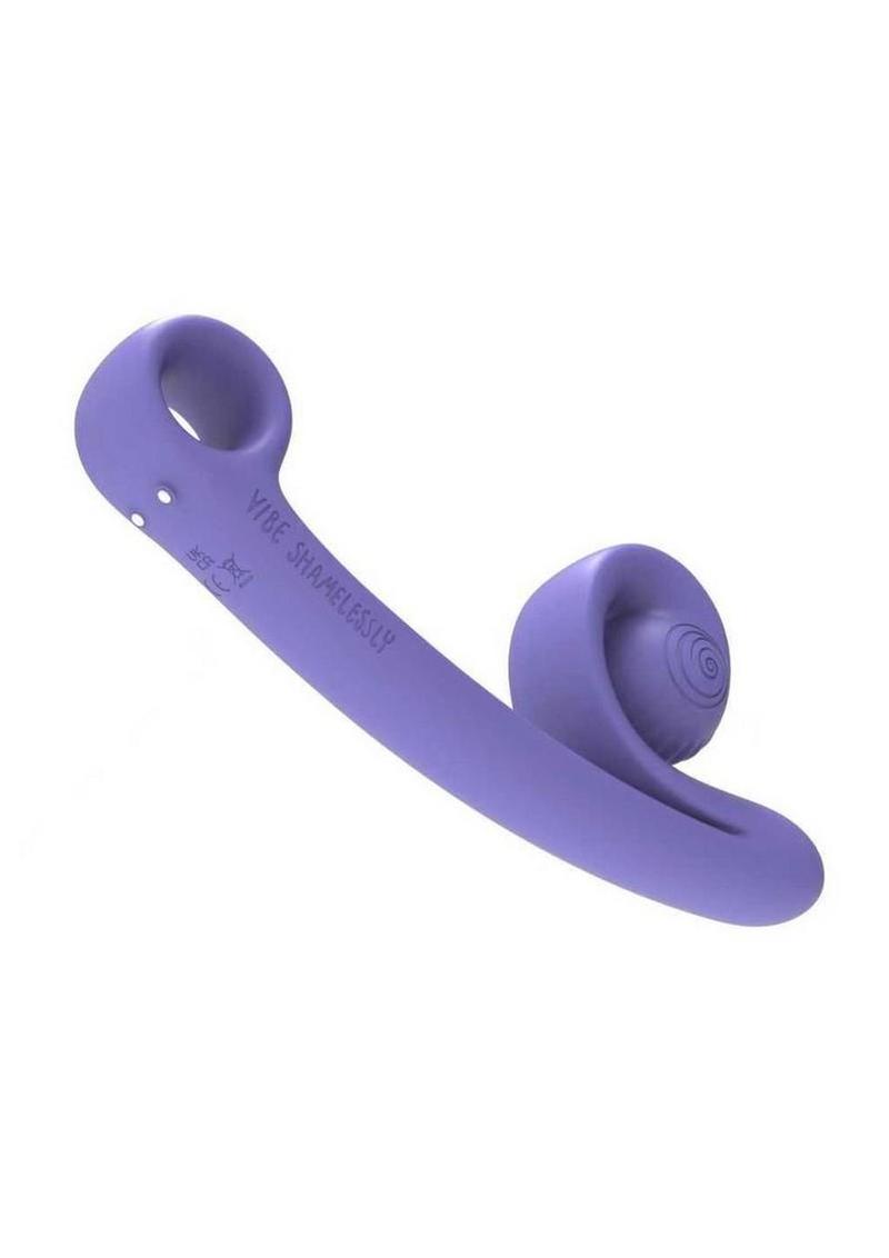 SVibe Snail Curve dual stimulator in periwinkle, angled view with the push button controls