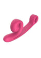 SVibe Snail Curve dual stimulator in pink, angled view with the push button controls