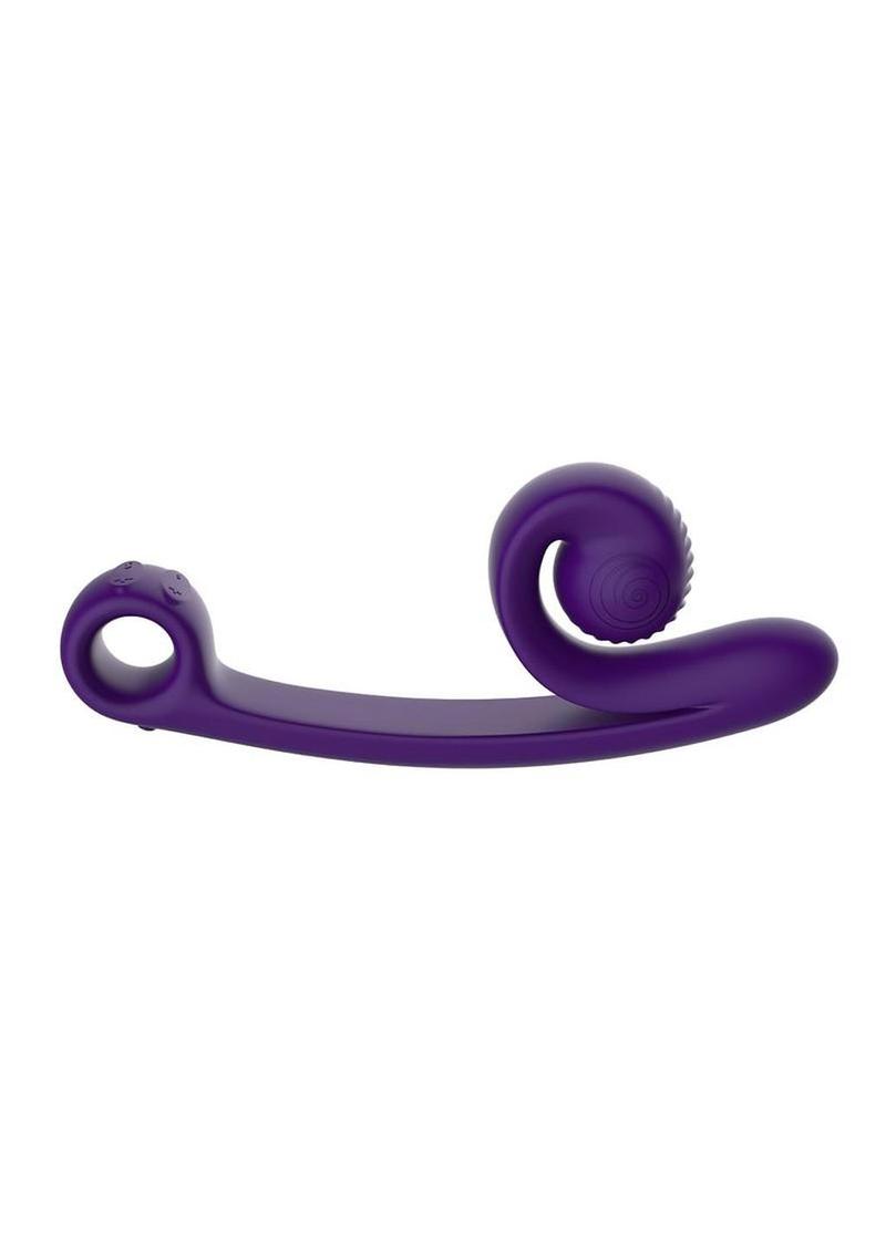 SVibe Snail Curve dual stimulator in purple, reverse profile showing the ergonomic handle loop