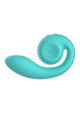SVibe Snail Gizi dual G-spot vibrator in teal, side profile showing the curved shaft and ridged snail shell head