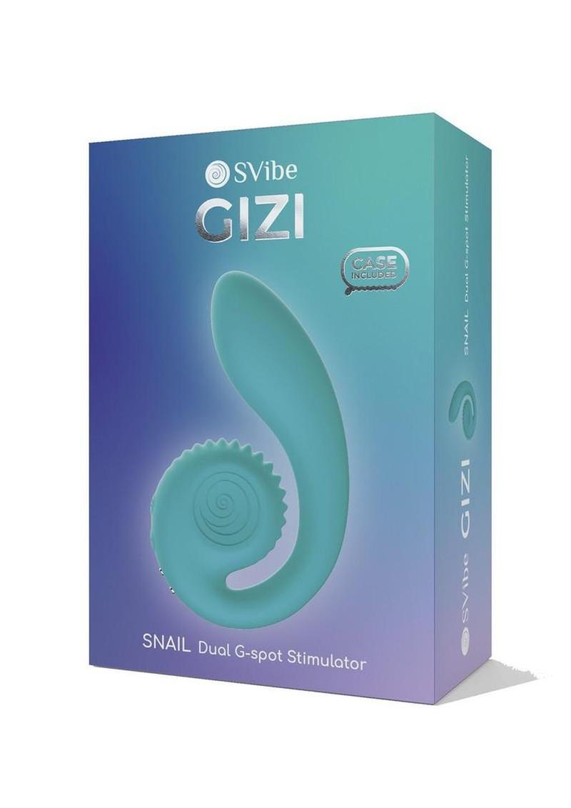 SVibe Snail Gizi dual G-spot vibrator in teal, retail packaging