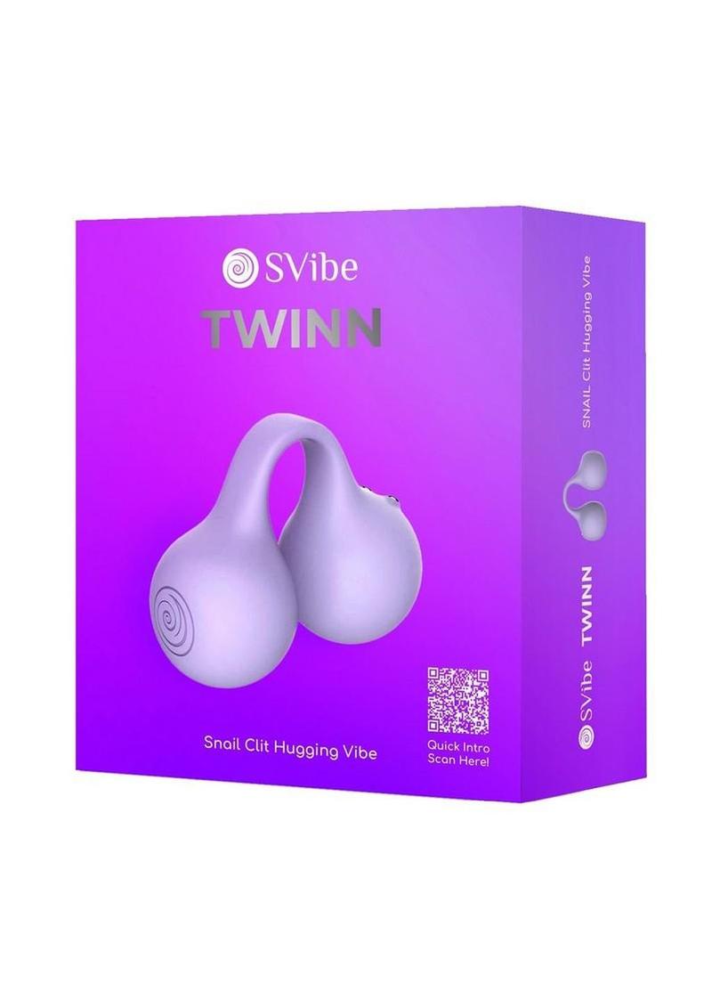 SVibe Snail Twinn app finger vibrator in lilac, retail packaging