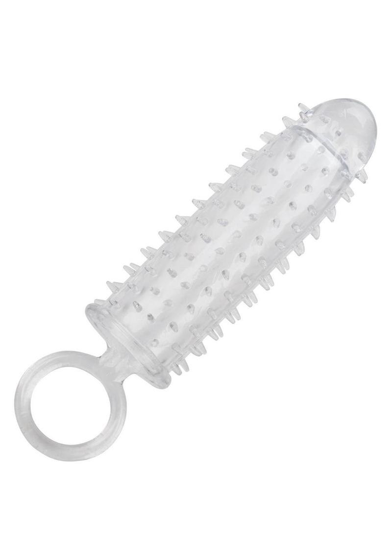 Clear textured extension sleeve with support ring, angled view