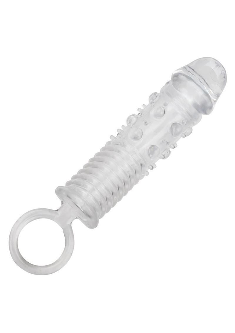 Clear textured extension sleeve with support ring, side view