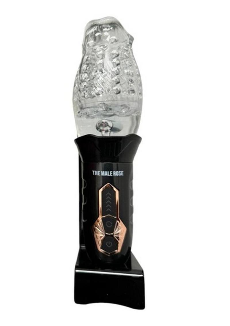 The Male Rose Rechargeable Rotating Masturbator - Black/Clear