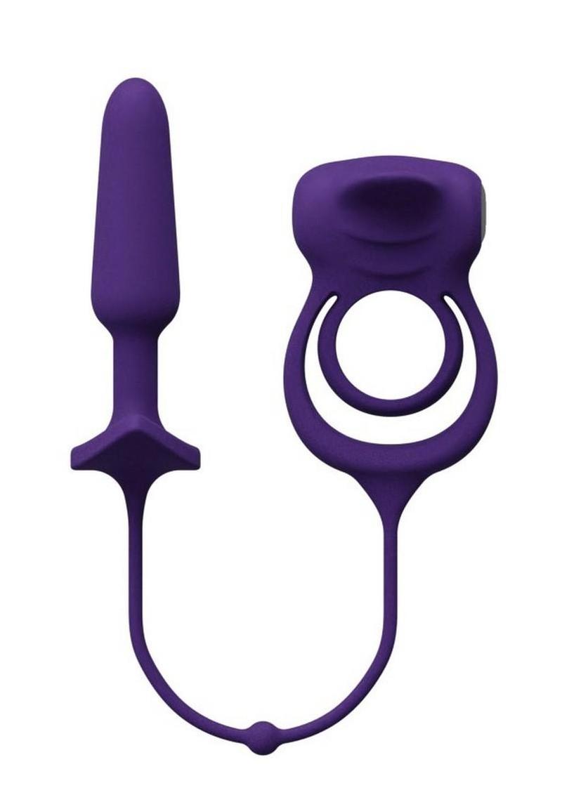 Vedo Humper Rechargeable Silicone Dual C-Ring with Anal Plug - Purple - 5in