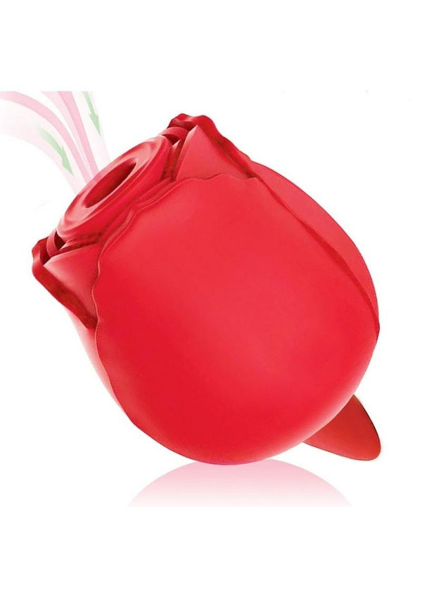 Wild Rose and Tongue Dual-Ended Clitoral Suction Vibrator – Red, close-up product shot